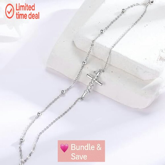 925 Sterling Silver Adjustable Cross Rosary Bracelet Anklet Christian Jewelry - Picture 3 of 8
